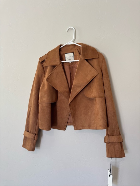 bagatelle Jackets & Blazers - bagatelle Cognac Brown Suede Cropped Trench Coat